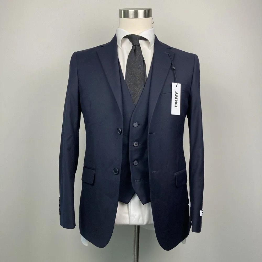 DKNY Mens Modern fit 2-pc Suit Jacket Vest 38S‎ Navy No Pants